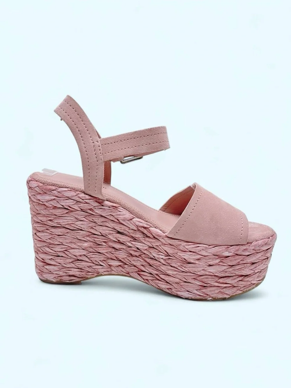 Marc Fisher LTD Pink Blush Nelly Burian Suede Espadrille Platform Wedges Size 9